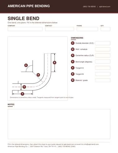 Template for specifying a single bend