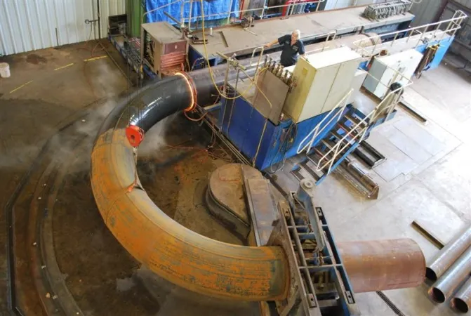 A heat induction bend produced at American Pipe Bending in Tulsa
